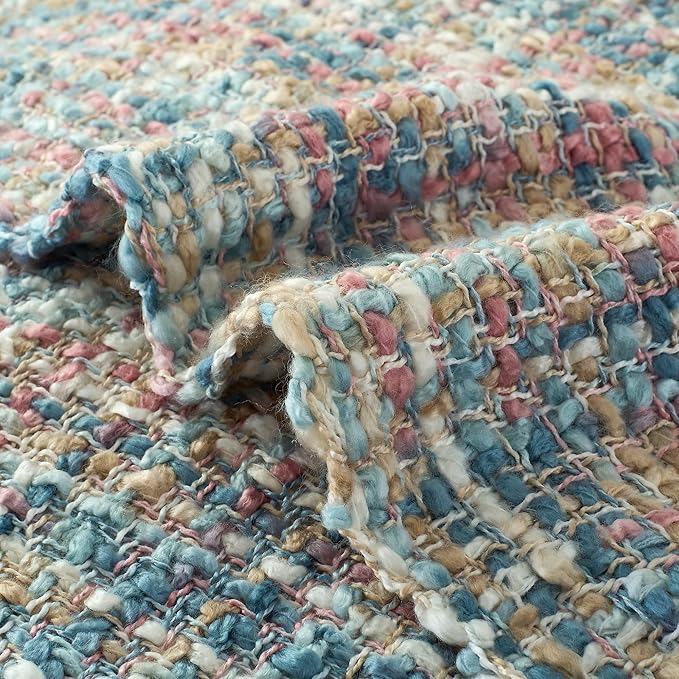 Multi-Color Pink Blue Cable Knitted Throw Blanket for Couch,60"X80" Boho Style Textured Blankets for Home Decor,Super Soft Warm Cozy Chunky Knit Blanket with Decorative Tassels for Bed