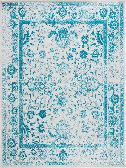 SAFAVIEH Area Rug 8x10 - Adirondack Collection - Large - Ivory & Teal, Distressed Vintage Floral Design, Non-Shedding & Easy to Clean, Ideal for Living Room, Bedroom, Dining Space (ADR109D)