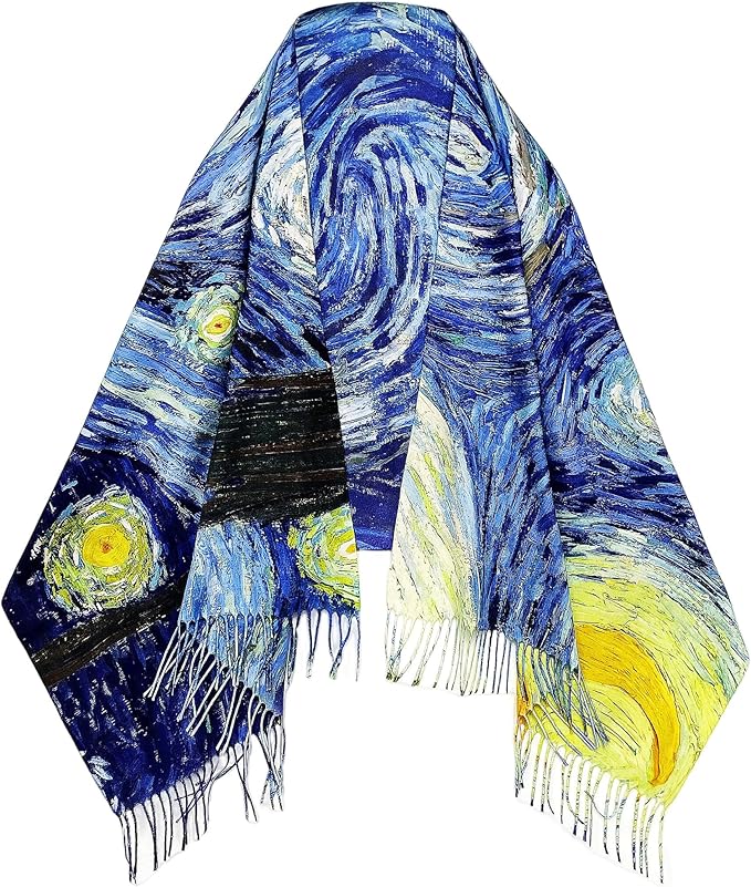 VENVSBEE Reversible Scarf Soft Large Shawl Wrap Blanket Double Sided Art Print Warm Pashmina Stoles Klimt Van Gogh Gifts