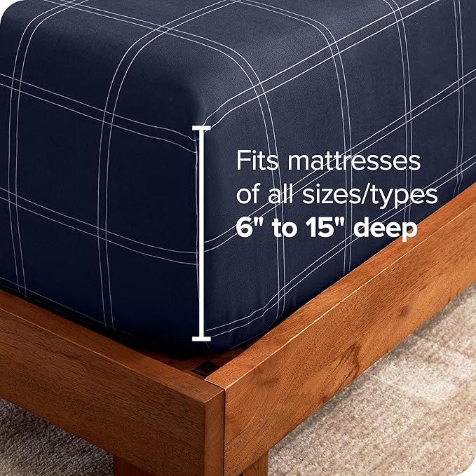 Fitted Bottom Sheet Twin XL Size - Premium 1800 Microfiber - Ultra-Soft Hotel Luxury - Deep Pocket - Durable and Long Lasting - Fitted Sheet (Twin XL, Midnight Blue/White)
