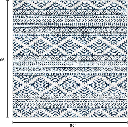 SAFAVIEH Tulum Collection Area Rug - 8' Square, Ivory & Navy, Moroccan Boho Tribal Design, Non-Shedding & Easy to Clean, Ideal for Living Room, Bedroom, Dining Space (TUL272D)