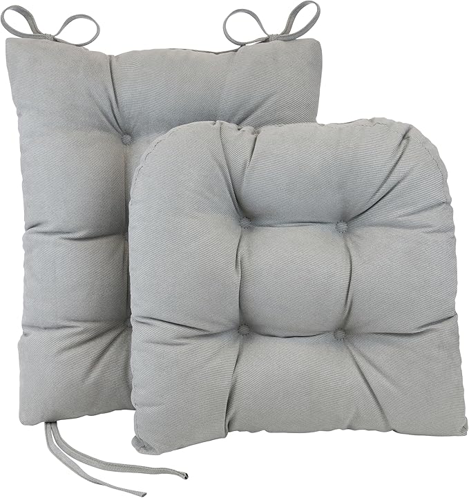 Klear Vu Omega Non-Slip Rocking Chair Cushion Set, Assembled in USA, Thick Padding & Tufted Design, Includes Seat Pad & Back Pillow with Ties, 17x17 Inches, 2-Piece Set, Twillo Gray