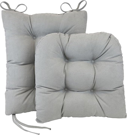 Klear Vu Omega Non-Slip Rocking Chair Cushion Set, Assembled in USA, Thick Padding & Tufted Design, Includes Seat Pad & Back Pillow with Ties, 17x17 Inches, 2-Piece Set, Twillo Gray