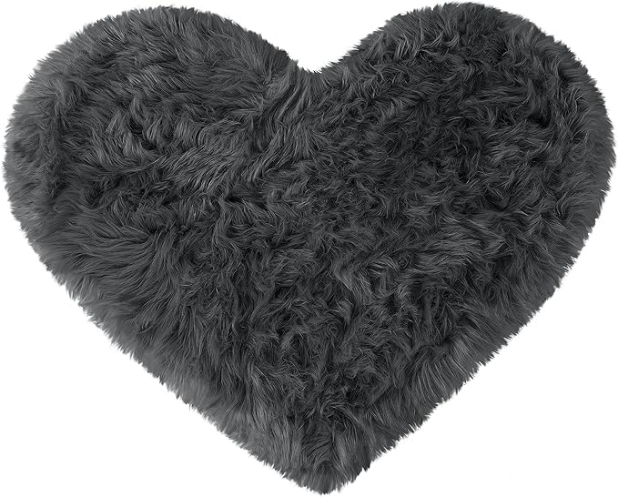 uxcell Heart Shaped Rugs for Bedroom,Small Aesthetic Carpet Girls,Cute Shaggy Floor Mirror Mat,Pastel Furry Throw Rug 2.3ftx3ft, Dark Gray