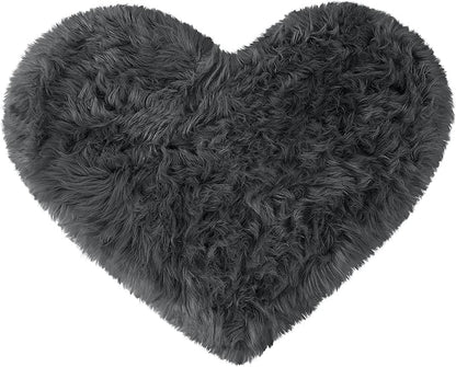 uxcell Heart Shaped Rugs for Bedroom,Small Aesthetic Carpet Girls,Cute Shaggy Floor Mirror Mat,Pastel Furry Throw Rug 2.3ftx3ft, Dark Gray