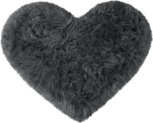 uxcell Heart Shaped Rugs for Bedroom,Small Aesthetic Carpet Girls,Cute Shaggy Floor Mirror Mat,Pastel Furry Throw Rug 2.3ftx3ft, Dark Gray