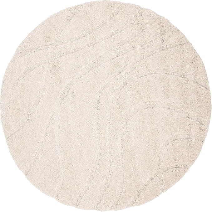 SAFAVIEH Florida Shag Collection Area Rug - 5' Round, Creme & Creme, Non-Shedding & Easy Care, 1.2-inch Thick Ideal for High Traffic Areas in Living Room, Bedroom (SG471-1111)