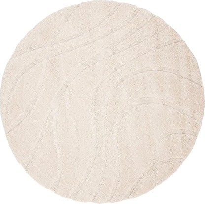 SAFAVIEH Florida Shag Collection Area Rug - 5' Round, Creme & Creme, Non-Shedding & Easy Care, 1.2-inch Thick Ideal for High Traffic Areas in Living Room, Bedroom (SG471-1111)