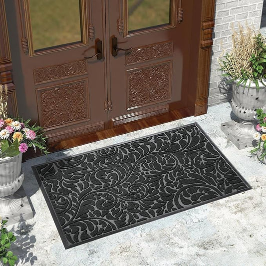 Yimobra Large Door Mat Outside Entrance 47x32, Waterproof Sturdy Outdoor Mats for Front Door, Heavy Duty Non-Slip Doormat for Garage Patio Entryway Indoor, Easy Clean, Black