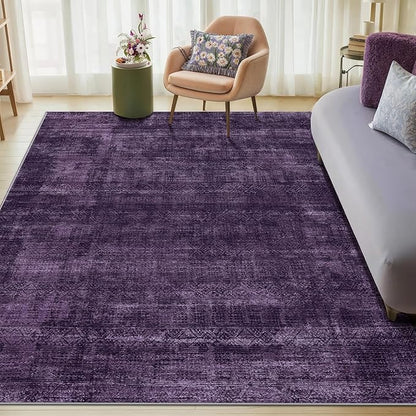 Kokia Abstract Area Rugs Washable Indoor 6x9 Rug Boho Distressed Retro Low Pile Non-Slip Non-Shedding Carpet Bedroom Living Room Dining Room, Purple Rug, Oslo Dusty
