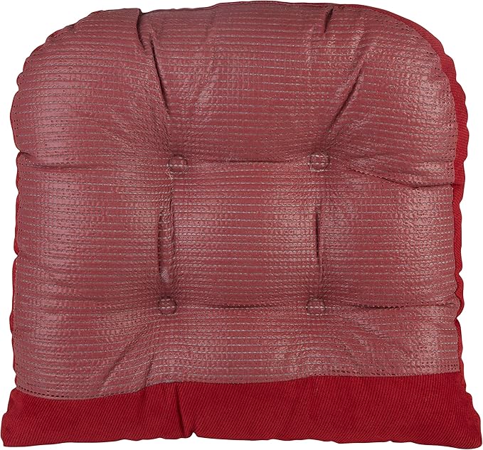 Klear Vu Gripper Overstuffed Universal Non-Slip Dining Chair Cushions for Kitchen Decor or Office Use, U-Shaped Skid-Proof Seat Pad, 17x17 Inches, 2 Count (Pack of 1), Linear Red