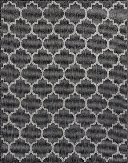 Unique Loom Outdoor Trellis Collection Area Rug (7' 10" x 10' Rectangle Black/Ivory)
