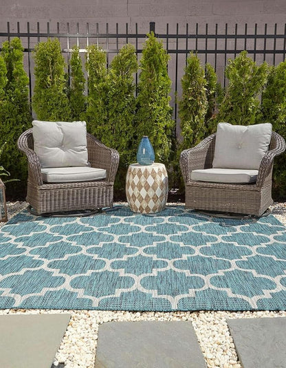 Unique Loom Outdoor Trellis Collection Area Rug (6' 1" Square Teal/Gray)