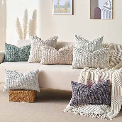 Decorative Couch Throw Pillow Covers 16x16 Beige Striped Soft Wool Pillow Covers Neutral Textured Boho Cushion Covers for Modern Farmhouse Sofa Bedroom Living Room Decor SY011-A16