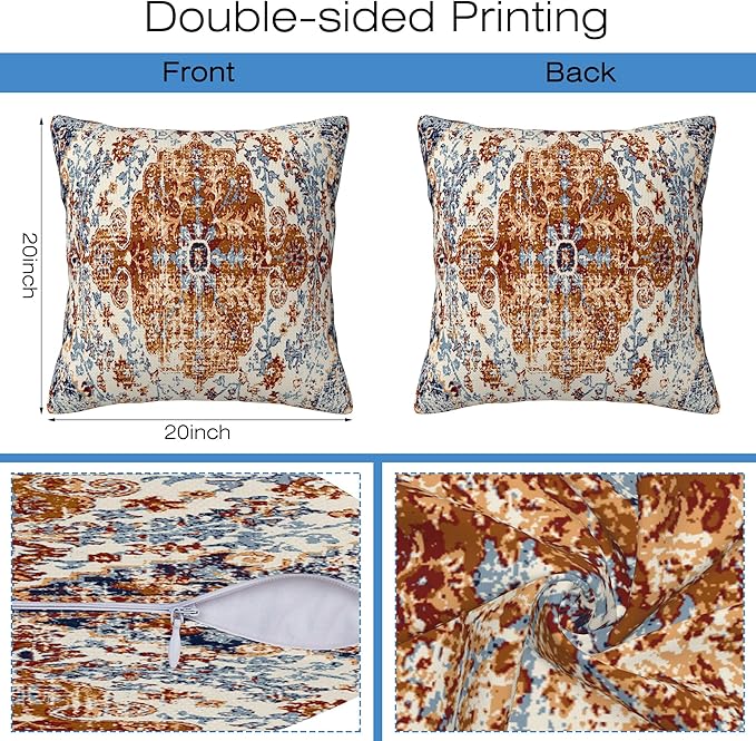 Ethnic Boho Throw Pillow Covers Set of 2 Rug Boho Style Ethnic Design Pillow Covers 20x20 Inch Modern Farmhouse Home Decorative Pillow Cases Cushion Cover for Sofa Living Room Office