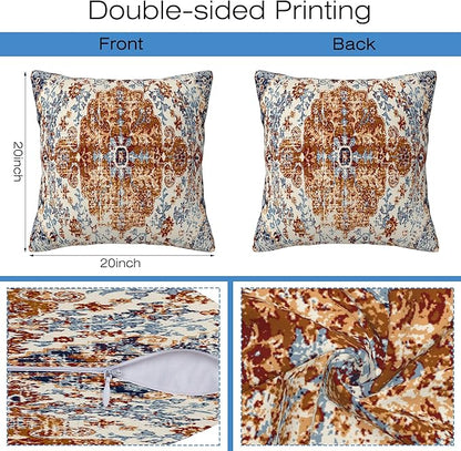 Ethnic Boho Throw Pillow Covers Set of 2 Rug Boho Style Ethnic Design Pillow Covers 20x20 Inch Modern Farmhouse Home Decorative Pillow Cases Cushion Cover for Sofa Living Room Office