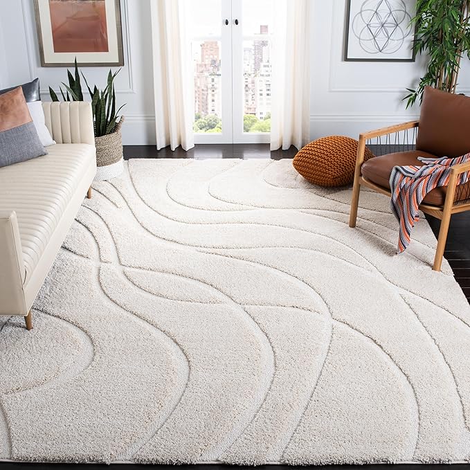 SAFAVIEH Florida Shag Collection Area Rug - 8'6" x 12', Creme & Creme, Non-Shedding & Easy Care, 1.2-inch Thick Ideal for High Traffic Areas in Living Room, Bedroom (SG471-1111)