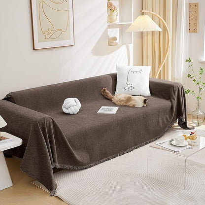 MEETSKY Couch Cover Sofa Cover Washable,Chenille Jacquard Sofa Covers for 2 Cushion Couch Sofa, Sofa Slipcover Loveseat Pet Couch Covers for Sectional Sofa, 71" x 118", Dark Chocolate