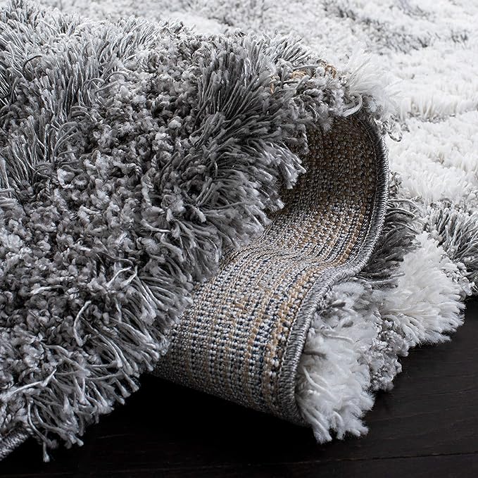 SAFAVIEH Horizon Shag Collection Accent Rug - 3' x 5', Grey & Ivory, Non-Shedding & Easy Care, 2-inch Thick Ideal for High Traffic Areas in Entryway, Living Room, Bedroom (HZN890F)