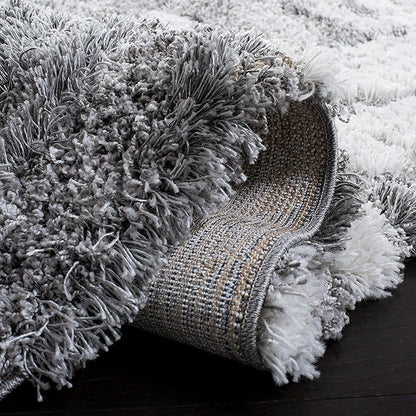 SAFAVIEH Horizon Shag Collection Area Rug - 2' x 19' Runner, Grey/Ivory, Geometric Design, Ideal for High Traffic Areas in Living Room, Bedroom, Dining (HZN890F)