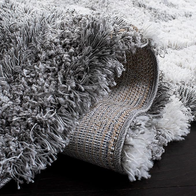 SAFAVIEH Horizon Shag Collection Accent Rug - 4' x 6', Grey & Ivory, Non-Shedding & Easy Care, 2-inch Thick Ideal for High Traffic Areas in Entryway, Living Room, Bedroom (HZN890F)