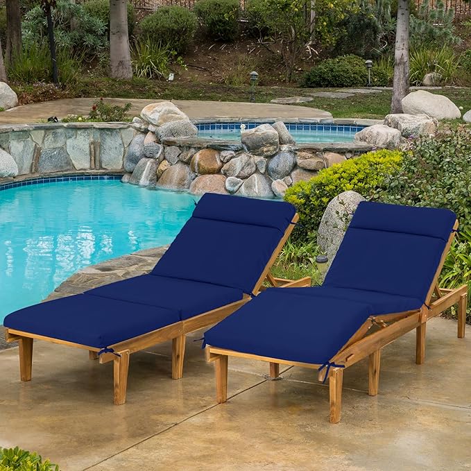 Chaise Lounge Cushion 80x26x3 Inch ?Set of 2 Outdoor Lounge Chair Cushions, Lounger Pad Replacement with Fade-Resistant, Removable & Machine-Washable Covers, Ideal for Patio Chaise Chairs, Navy Blue