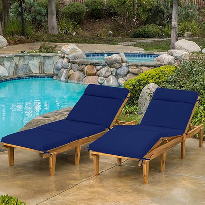 Chaise Lounge Cushion 80x26x3 Inch ?Set of 2 Outdoor Lounge Chair Cushions, Lounger Pad Replacement with Fade-Resistant, Removable & Machine-Washable Covers, Ideal for Patio Chaise Chairs, Navy Blue
