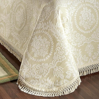 Timeless Vintage Style Bedding | Neutral Sage and Ecru | Textured Matelasse Rose Medallions and Leaves | 6 Piece Lightweight Bed Set: Oversized Full Bedspread, 4 Standard Shams, & Square Accent Pillow