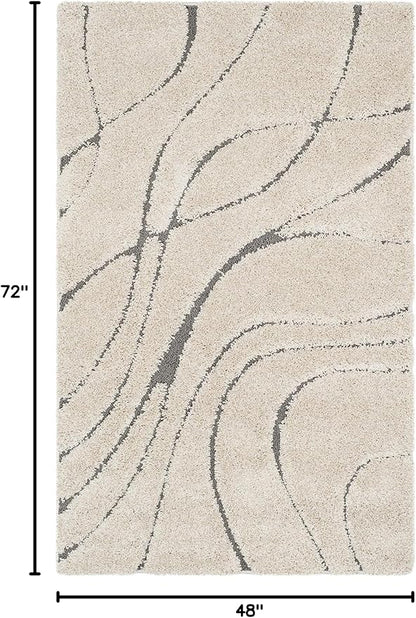 SAFAVIEH Florida Shag Collection Accent Rug - 4' x 6', Cream & Grey, Non-Shedding & Easy Care, 1.2-inch Thick Ideal for High Traffic Areas in Entryway, Living Room, Bedroom (SG471-1180)