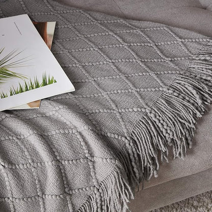 BOURINA Light Grey Throw Blanket 50x60 Inches Throw Textured Solid Soft Sofa Couch Decorative Knit Blanket
