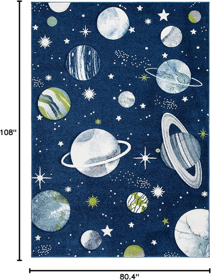 SAFAVIEH Carousel Kids Collection Area Rug - 6'7" x 9', Navy & Ivory, Non-Shedding & Easy Care, Ideal for High Traffic Areas for Boys & Girls in Playroom, Nursery, Bedroom (CRK103N)