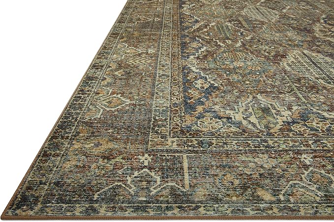 Loloi Magnolia Home by Joanna Gaines Banks Collection BAN-05 Spice/Blue 5'-0" x 7'-6", .13" Pile Height, Machine Washable, Area Rug