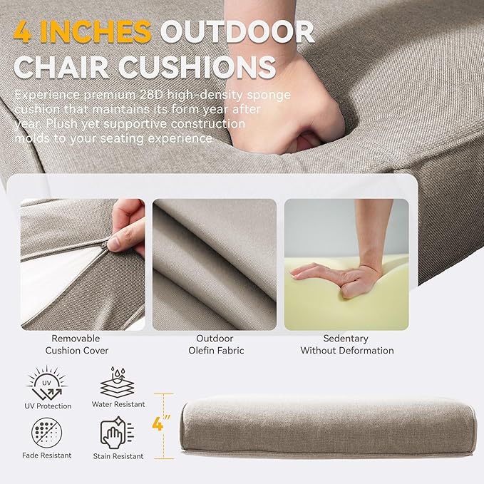 Patio Cushions for Outdoor Furniture - 22" x 25" x 4" UV Resistant Thick Foam Cushions Water Resistant Replacement Cushion for Outdoor Patio Furniture Chair/Sofa/Couch | Blue | 6-Pack |