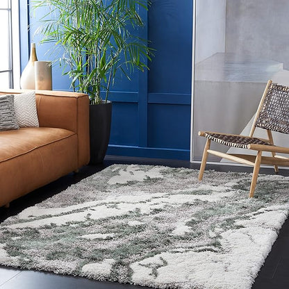 SAFAVIEH Horizon Shag Collection Area Rug - 9' x 12', Grey & Green, Modern Abstract Design, Non-Shedding & Easy Care, 2.6-inch Thick Ideal for High Traffic Areas in Living Room, Bedroom (HZN890Y)