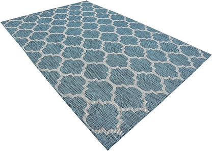 Unique Loom Outdoor Trellis Collection Area Rug (6' 1" x 9' Rectangle, Teal/ Gray)