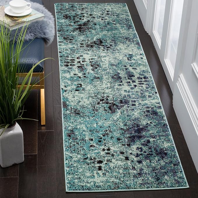 SAFAVIEH Monaco Collection Area Rug - 3' Round, Pink & Multi, Boho Chic Abstract Watercolor Design, Non-Shedding & Easy Care, Ideal for High Traffic Areas in Living Room, Bedroom (MNC225D)