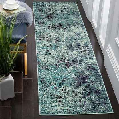 SAFAVIEH Monaco Collection Area Rug - 3' Round, Pink & Multi, Boho Chic Abstract Watercolor Design, Non-Shedding & Easy Care, Ideal for High Traffic Areas in Living Room, Bedroom (MNC225D)