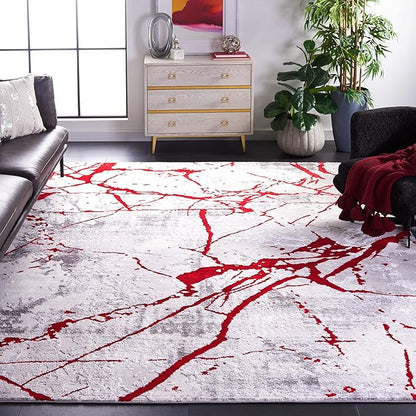 SAFAVIEH Area Rug 8x10 - Amelia Collection - Large - Grey & Red, Modern Design, Non-Shedding & Easy Cleaning, Ideal for Living Room, Bedroom, Office, Dining Space (ALA293L)