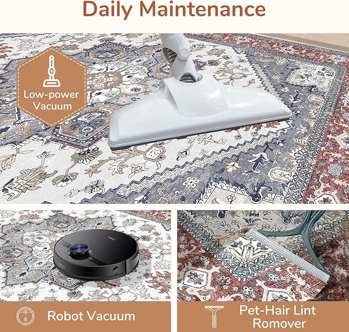 OPPODREAM Thin Entryway Rug 2x8, 2x8 Rug Runner, Washable Hallways Carpet 2 x 8 with Non Slip Backing, Low-Pile Bedside Carpet 2 x 8, Long, Faux Cashmere, Red & Grey