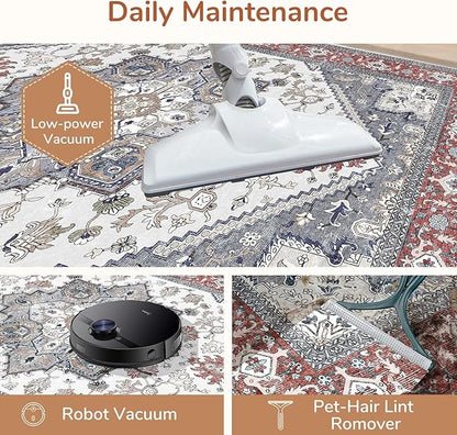OPPODREAM Thin Entryway Rug 2x6, 2x6 Rug Runner, Washable Hallways Carpet 2 x 6 with Non Slip Backing, Low-Pile Bedside Carpet 2 x 6, Long, Faux Cashmere, Red & Grey