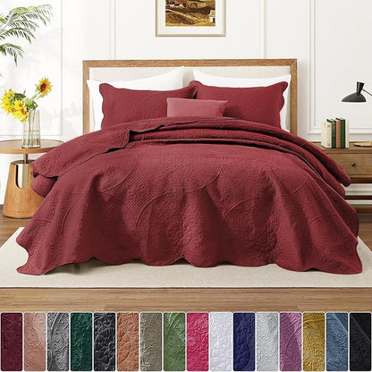 IR Imperial Rooms 10 Pack Twin Quilt Bedding Set (68" x 86") - Bulk Wholesale for Hotels, Guest Bedroom & Airbnbs - Lightweight Microfiber Reversible Floral Embossed Quilts Bedspreads (Burgundy)