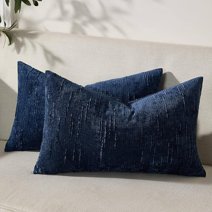 Set of 2 Soft Textured Throw Pillow Covers 12x20, Invisible Zipper Neutral Cushion Cases, Easy - Care Decorative Farmhouse Decor for Living Room Couch (Blue, 12" x 20" (Pack of 2))