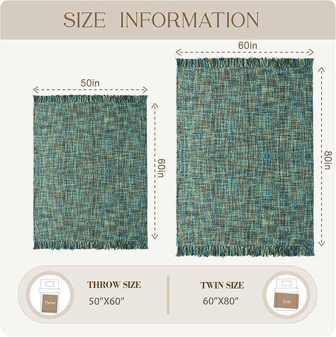 Multi-Color Green Cable Knitted Throw Blanket for Couch,60"X80" Boho Style Textured Blankets for Home Decor,Super Soft Warm Cozy Chunky Knit Blanket with Decorative Tassels for Bed and Sofa