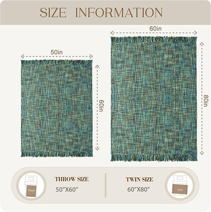 Multi-Color Green Cable Knitted Throw Blanket for Couch,50"X60" Boho Style Textured Blankets for Home Decor,Super Soft Warm Cozy Chunky Knit Blanket with Decorative Tassels for Bed and Sofa