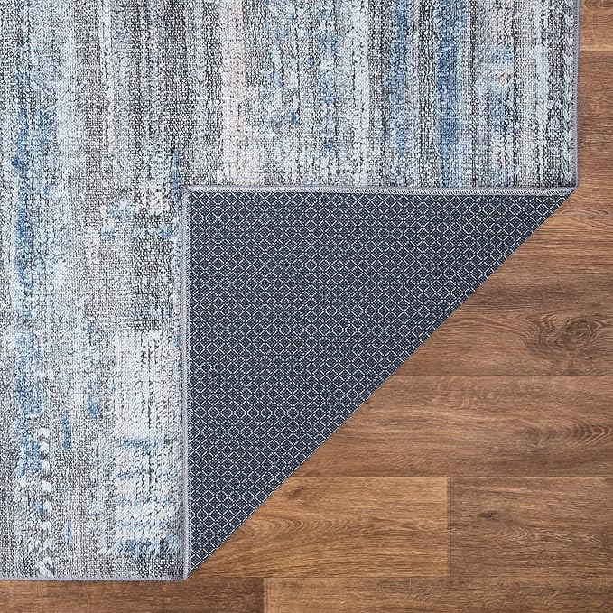 Bloom Rugs Washable Non-Slip 3' x 5' Rug - Gray/Blue/Blush Modern Abstract Area Rug for Living Room, Bedroom, Dining Room, and Kitchen - Exact Size: 3' x 5'
