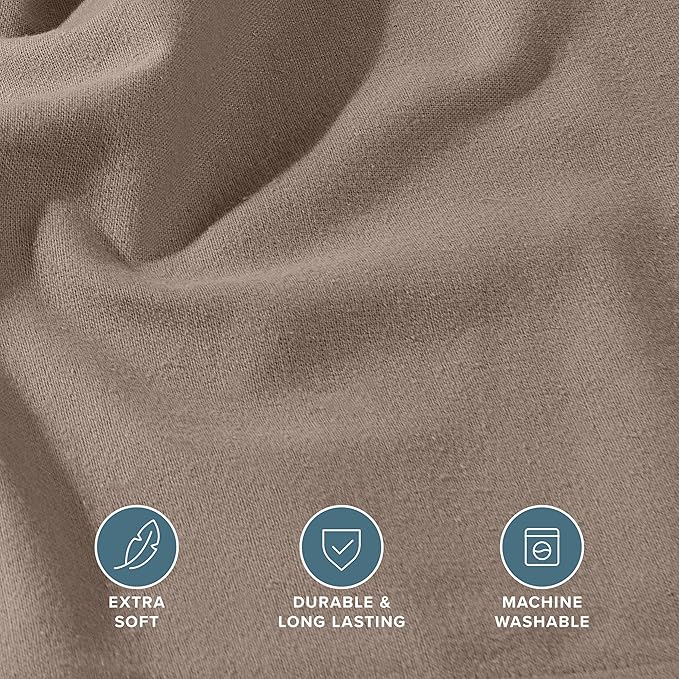 Bare Home Flannel Fitted Bottom Sheet 100% Cotton Twin Extra Long, Velvety Soft Heavyweight - Double Brushed Flannel - Deep Pocket (Twin XL, Taupe)