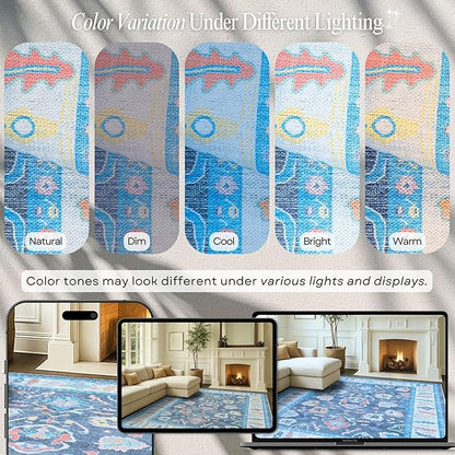 Fame Rugs Blue Modern Oushak Rug 2'6"x7', Washable Vintage Turkish Colorful Oriental Antique Inspired Foldable Small Runner Rugs, Luxury Living Room Bedroom (387BNB, 2'6" x 7')
