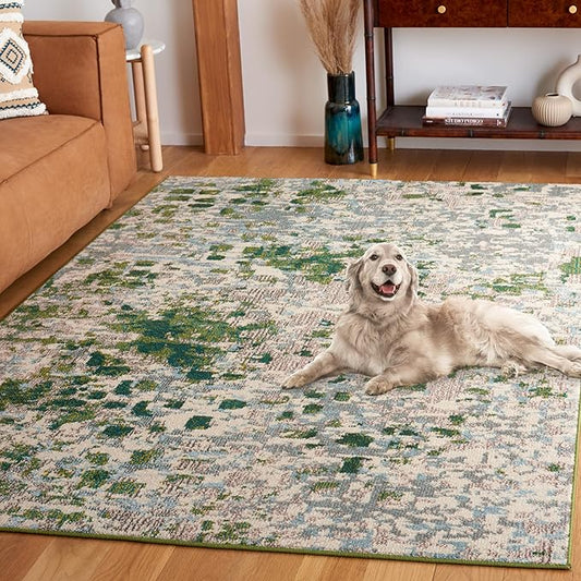 SAFAVIEH Monaco Collection Area Rug - 9' x 12', Green & Blue, Contemporary Design, Slip Resistant & Stain Resistant, Ideal for High Traffic Areas in Living Room, Bedroom & Dining Room (MNC225Y-9)