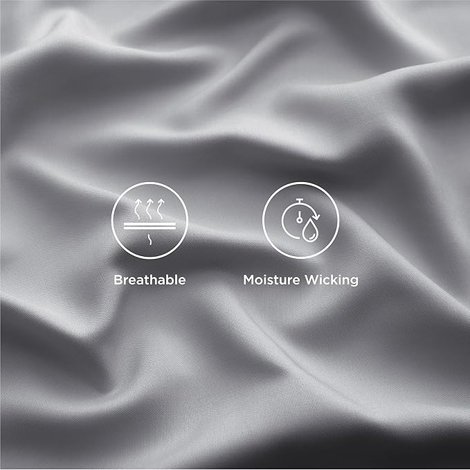 Bedsure California King Sheet Sets, Cooling Sheets, Rayon Derived from Bamboo, Breathable & Soft, Deep Pocket Up to 16 Inches, Hotel Luxury Silky Bedding for Hot Sleepers, Silver Grey