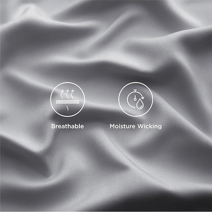 Bedsure California King Sheet Sets, Cooling Sheets, Rayon Derived from Bamboo, Breathable & Soft, Deep Pocket Up to 16 Inches, Hotel Luxury Silky Bedding for Hot Sleepers, Silver Grey
